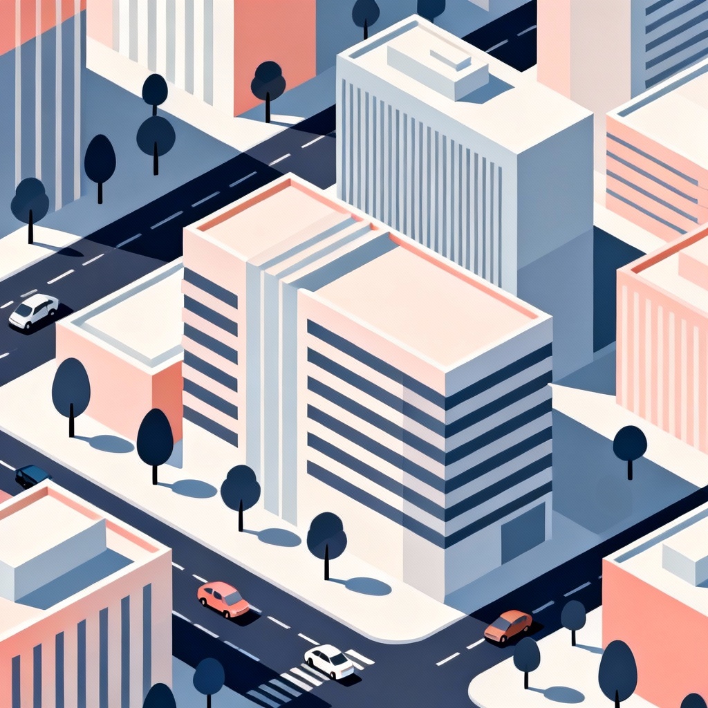 AI minimalist isometric modern city illustration