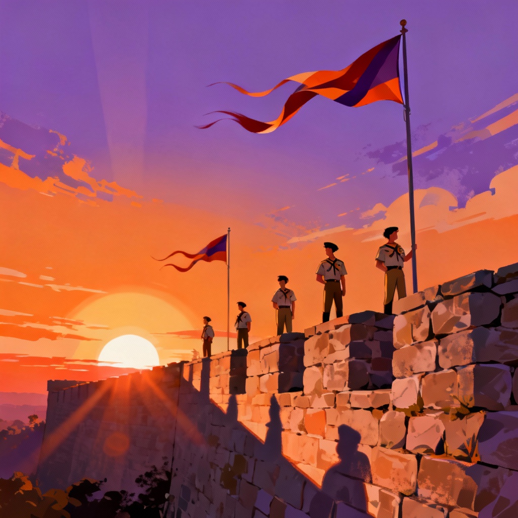 AI sunset defense on Wall Rose with scouts and banners