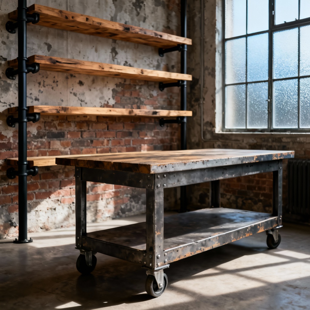 AI industrial metal shelving and workbench