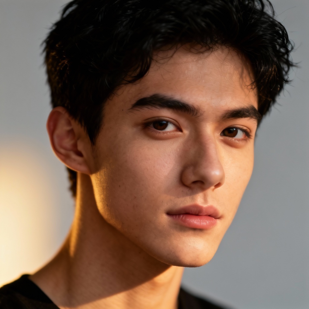 AI young adult male portrait close-up