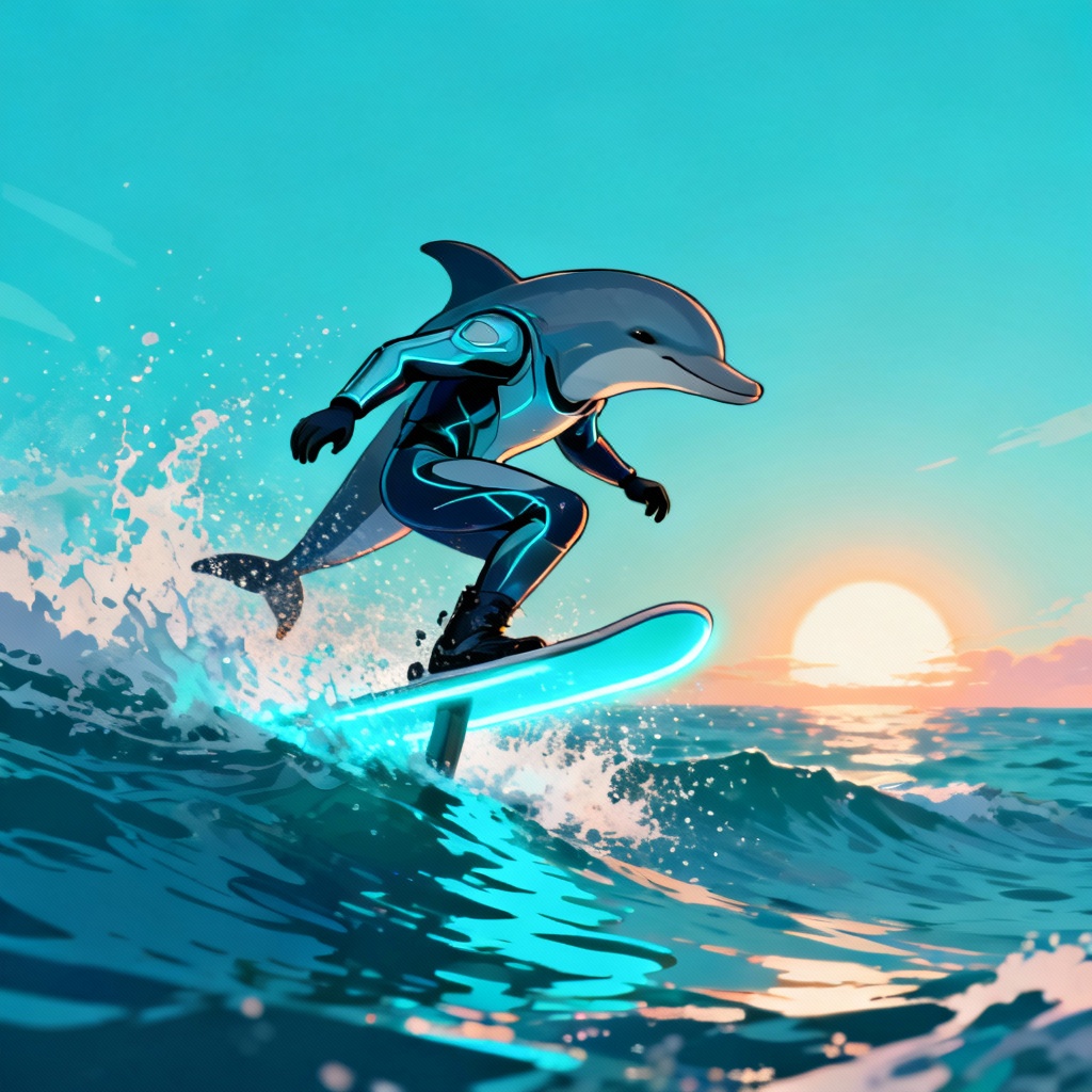 AI Sonic OC dolphin skater grinding a glowing rail