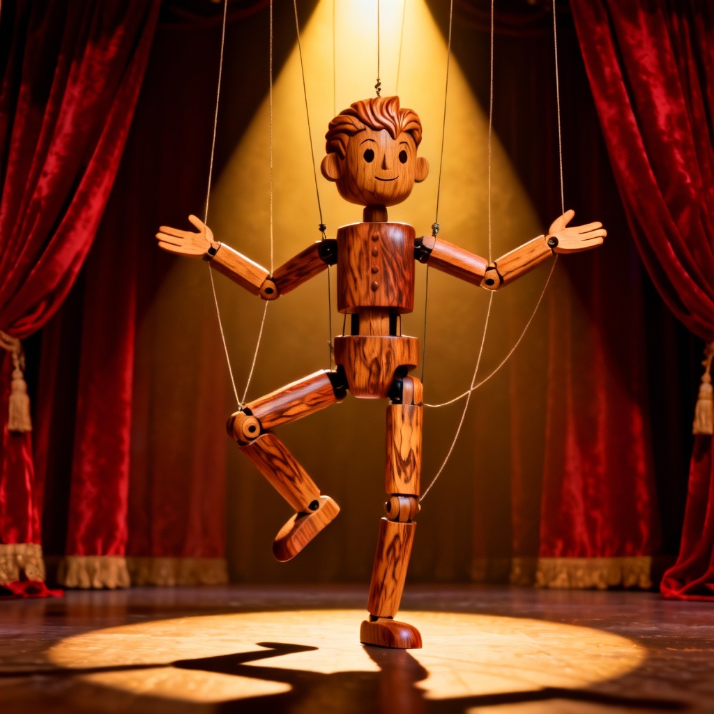 AI marionette puppet hero character with wooden joints