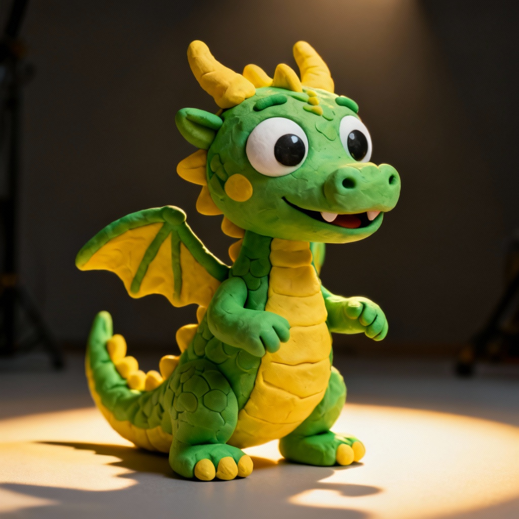 AI clay dragon mascot character with sculpted texture
