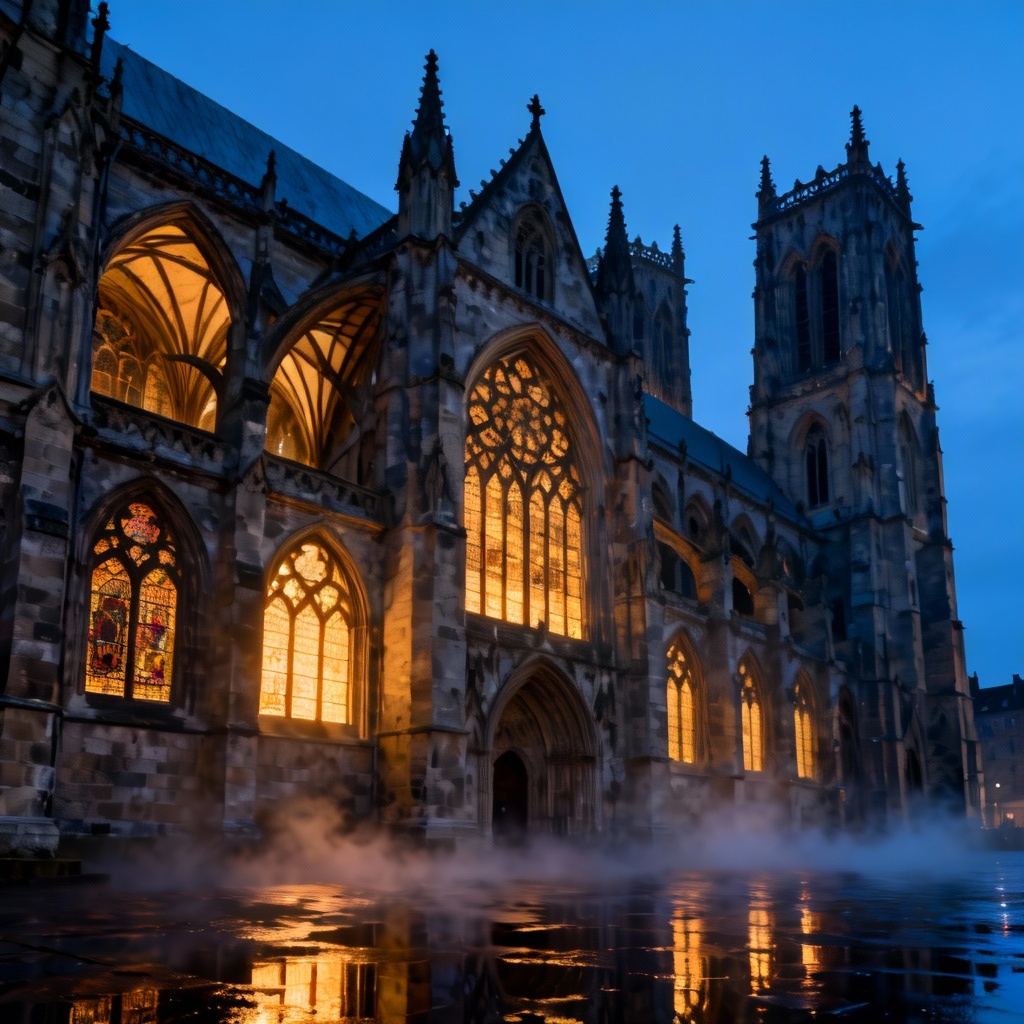 AI Gothic cathedral exterior with stained glass and spires