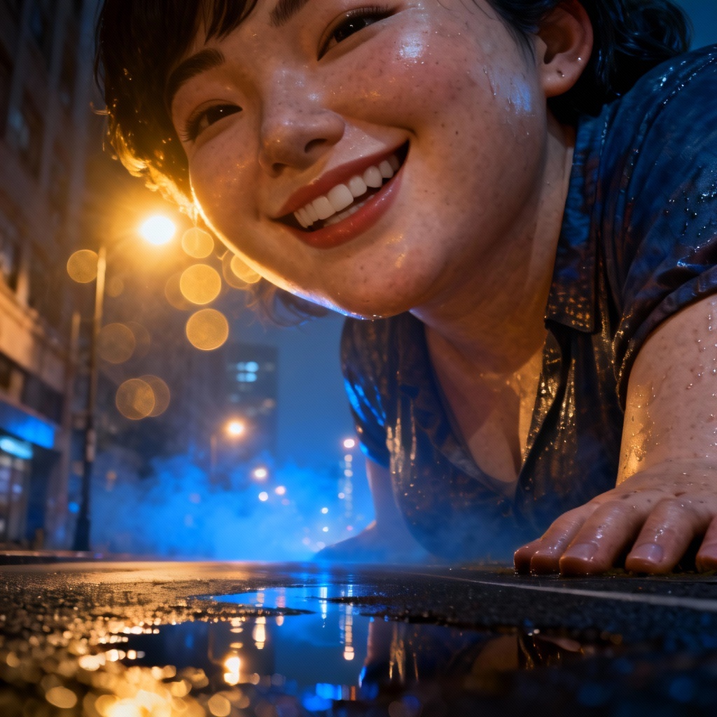 Macro POV street view looking up at a giantess