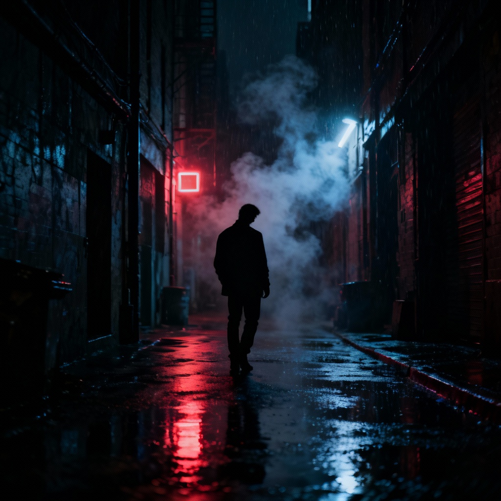AI cinematic film still neo noir