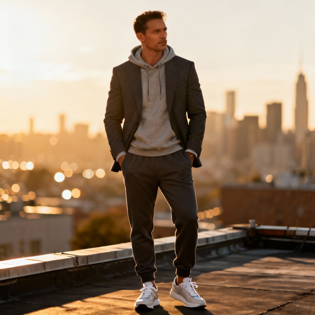 AI Streetwear Startup Boss on rooftop