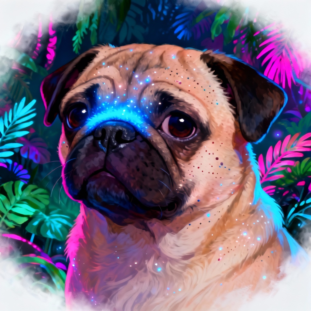 AI Navi pet filter pug portrait with luminous markings