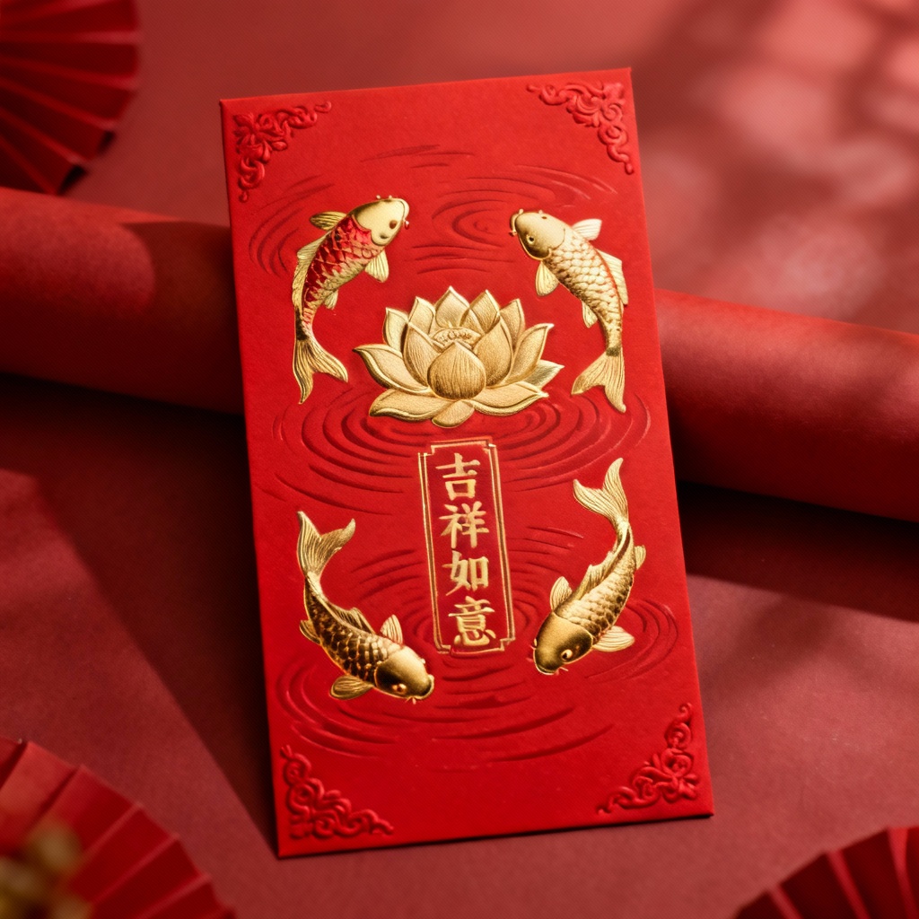 Digital red packet with koi fish and lotus