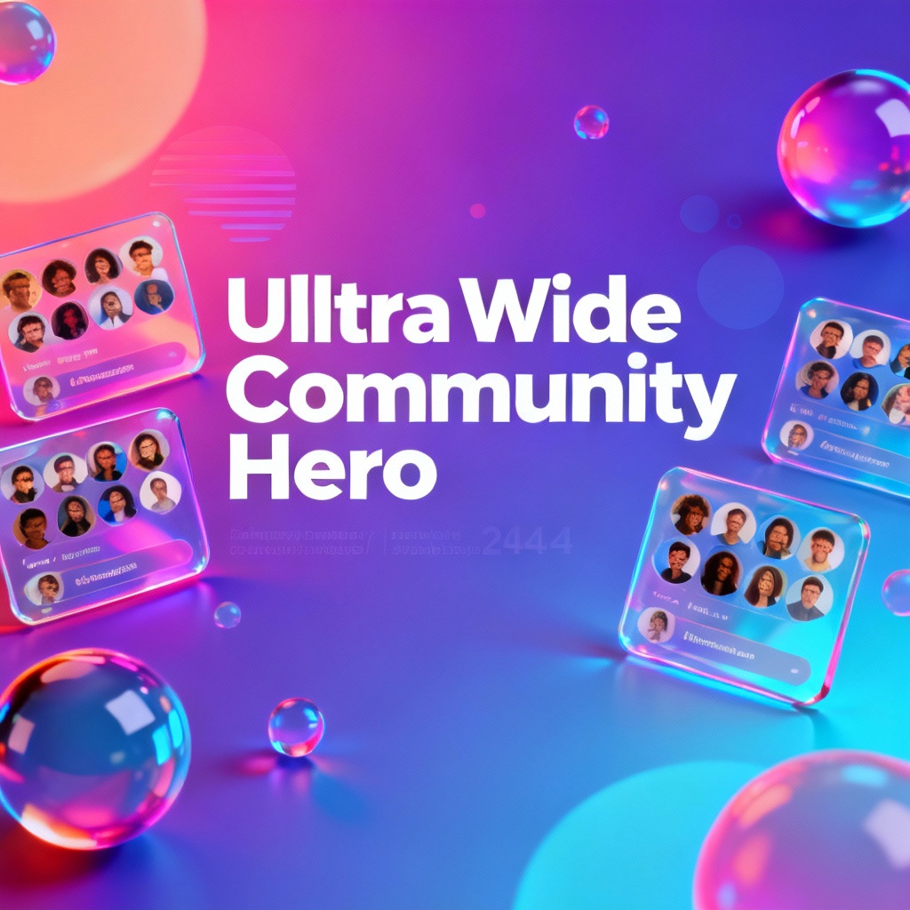 AI community hub banner with neon gradients and avatar grid