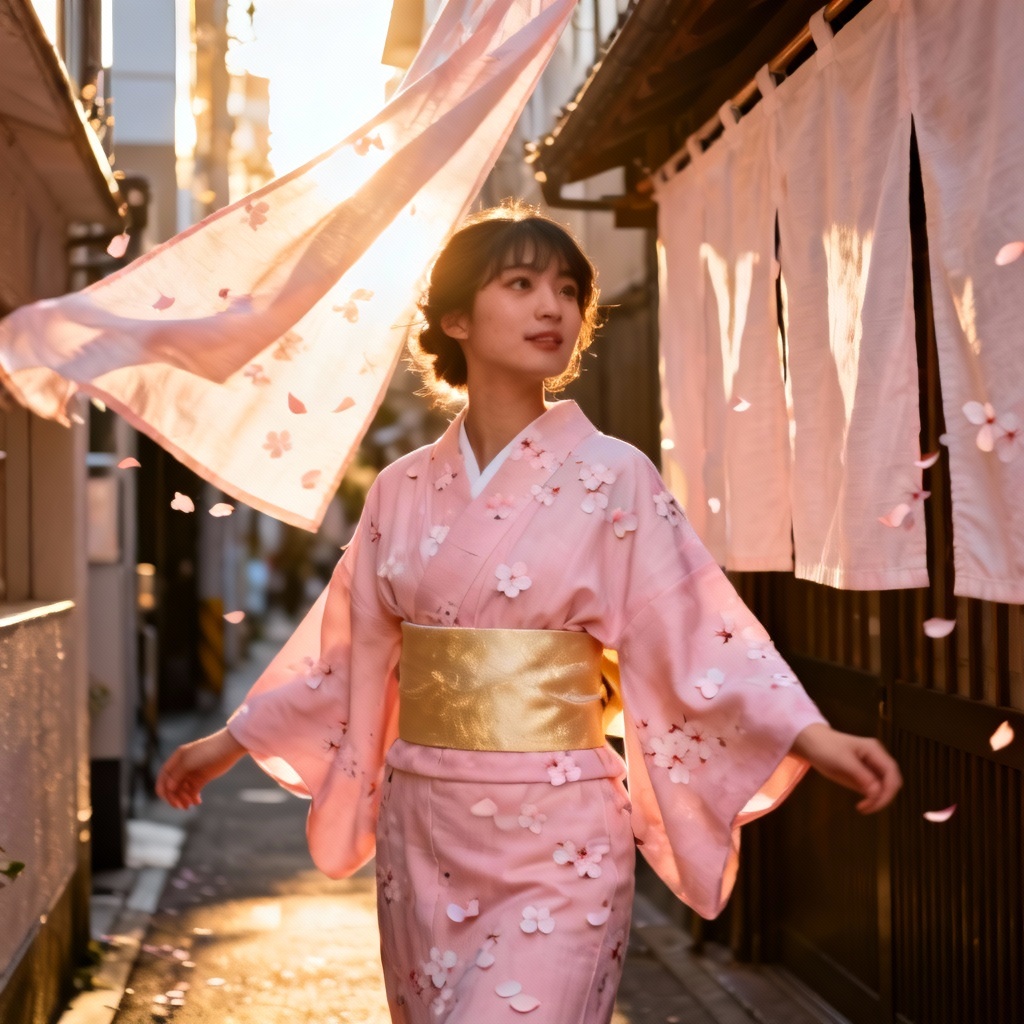 AI pink sakura yukata street style