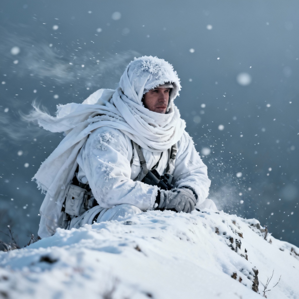 AI arctic recon scout in winter camouflage