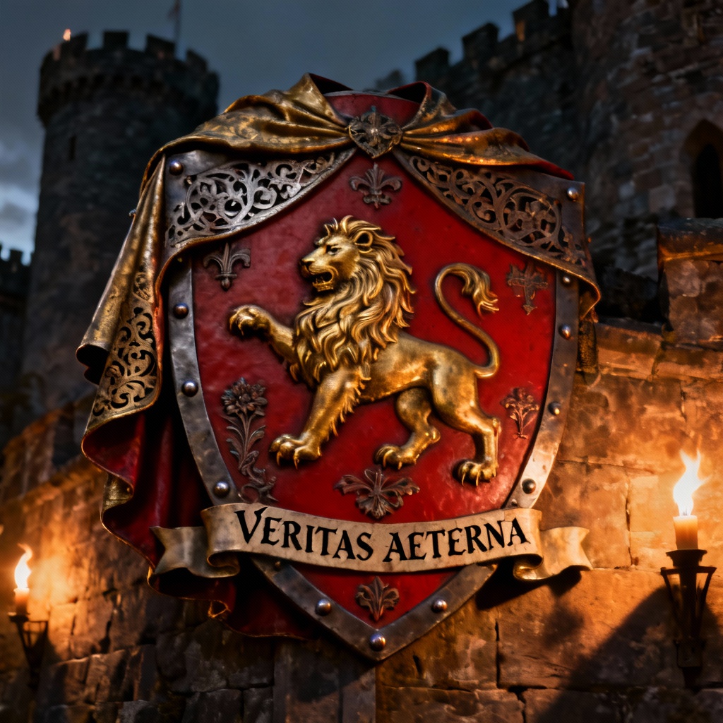 AI medieval lion rampant crest