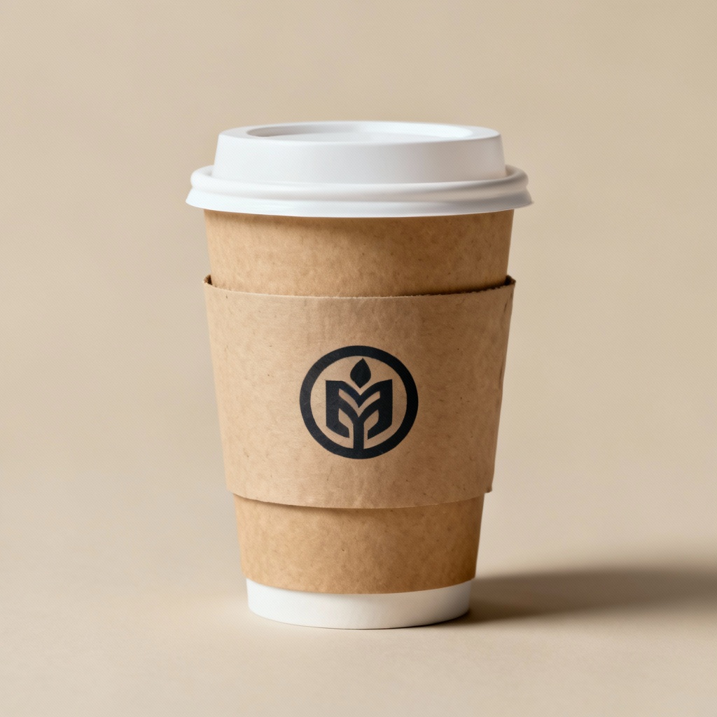 AI Minimalist Kraft Coffee Cup Mockup with Sleeve