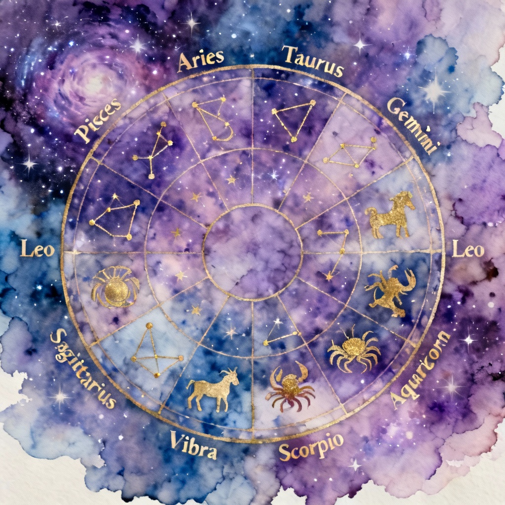 AI watercolor galaxy zodiac wheel poster