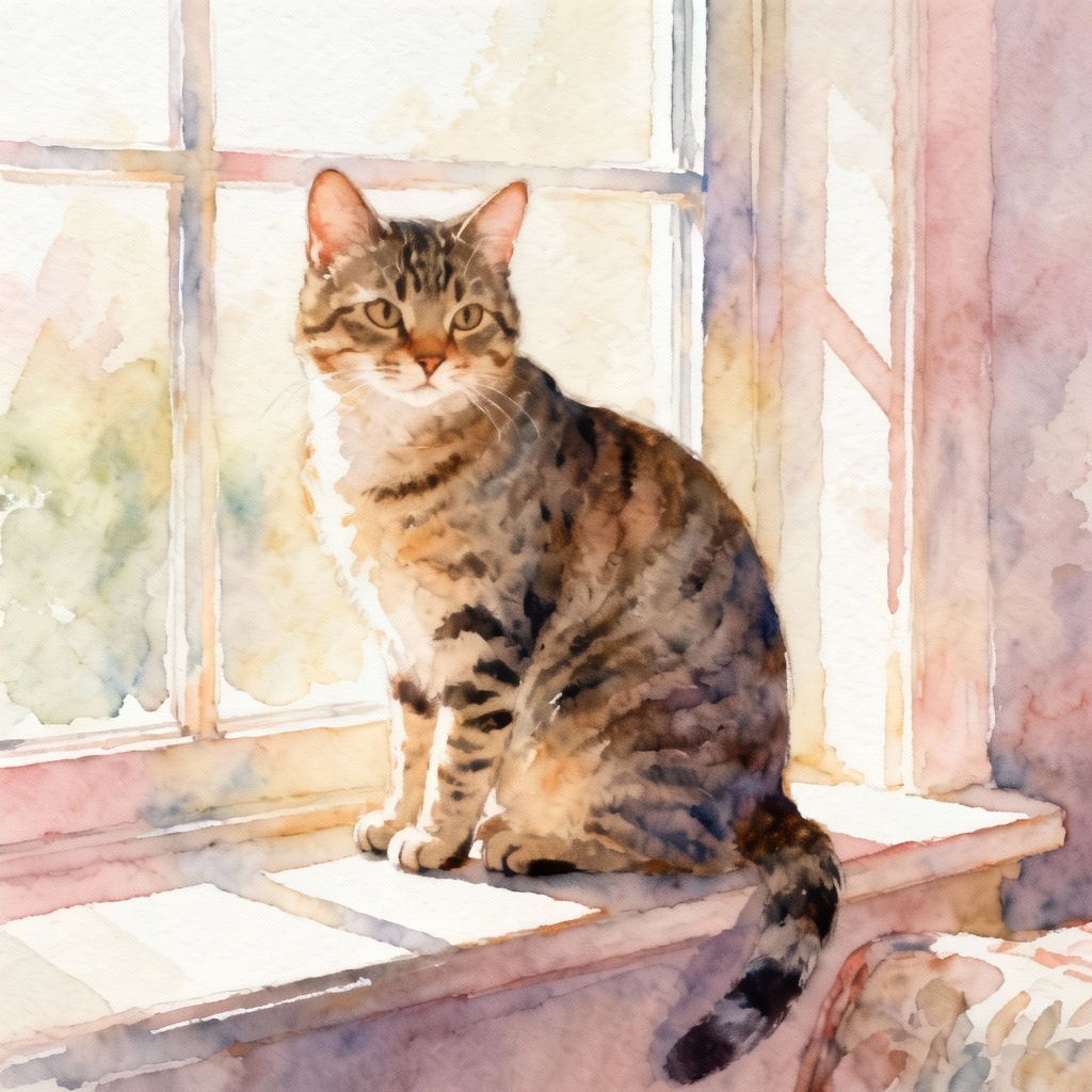 AI watercolor tabby cat portrait