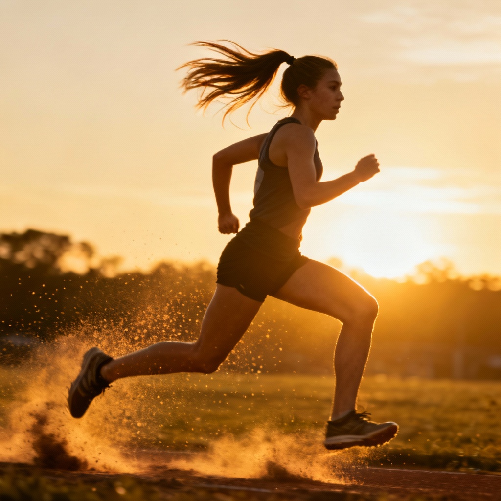 Athlete sprint with dynamic ponytail