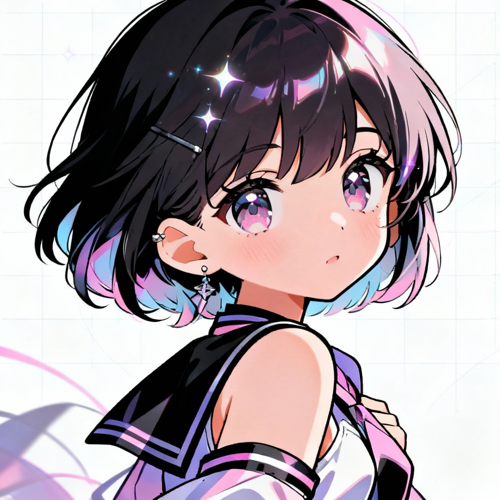 Anime character with stylized small nose and glossy shading