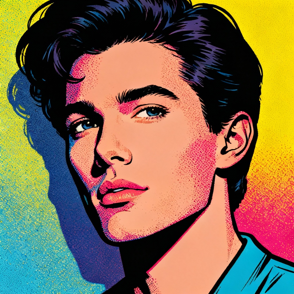 AI pop art portrait with halftone dots and bold colors