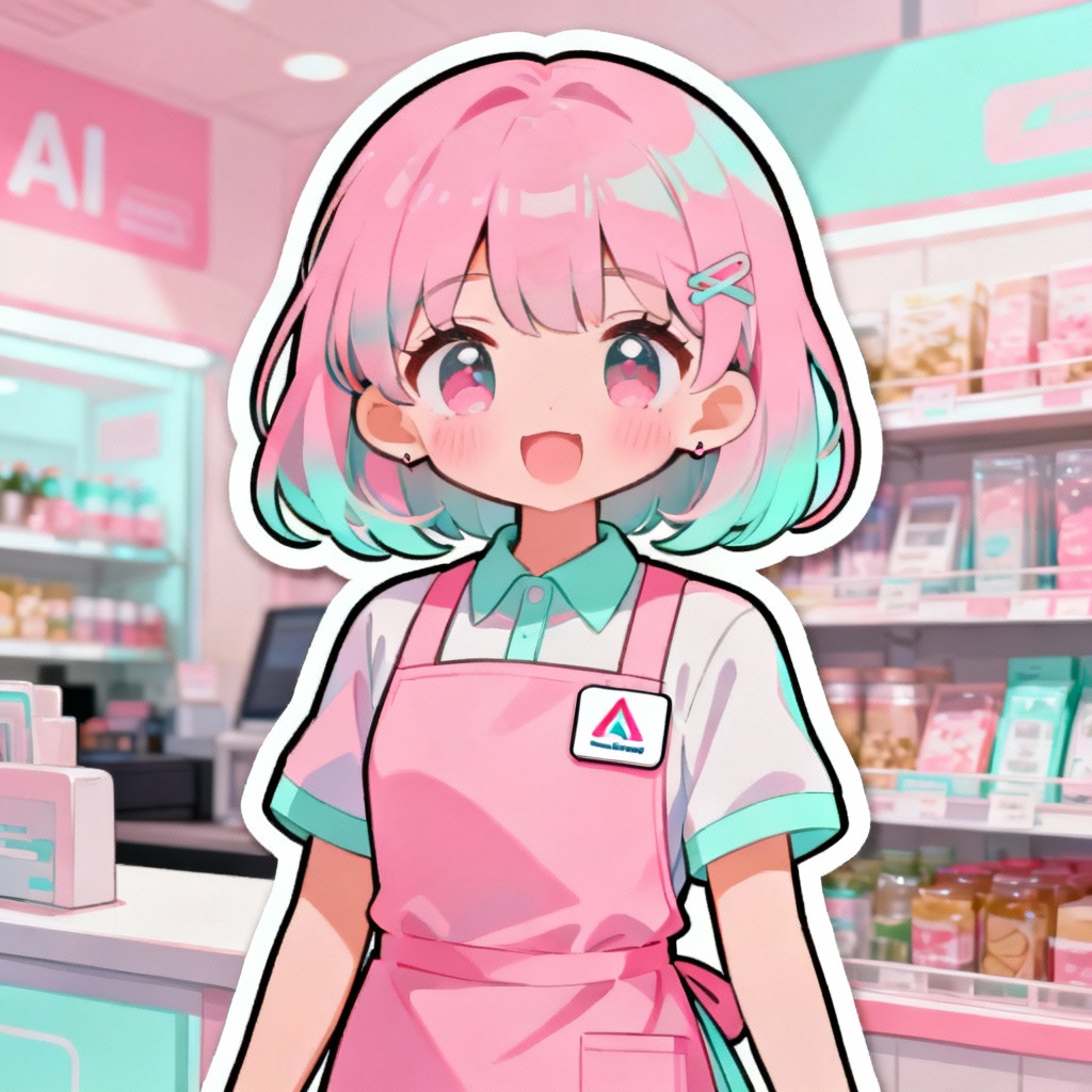 Pastel kawaii AI girl for storefront branding
