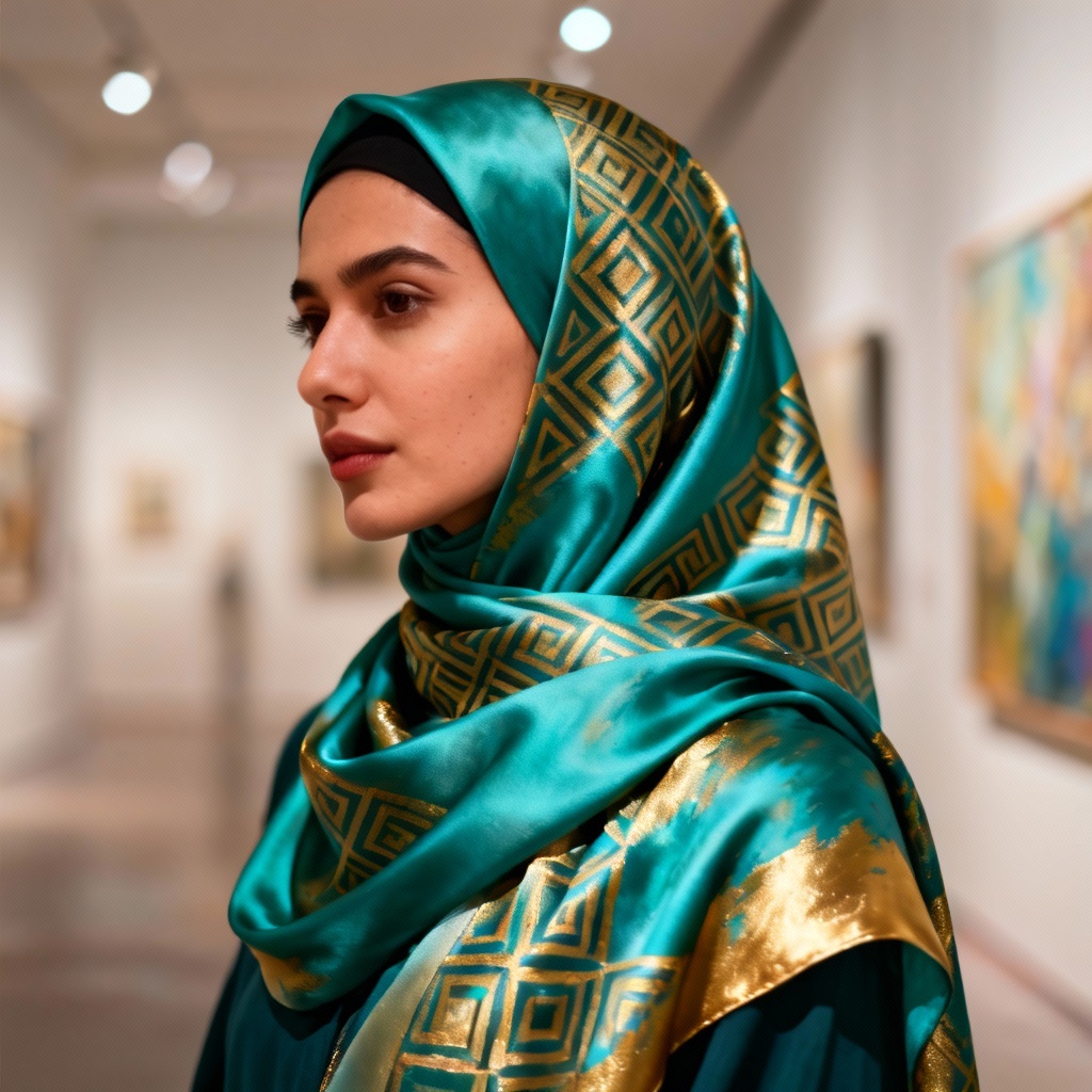 AI artistic patterned hijab with geometric motifs