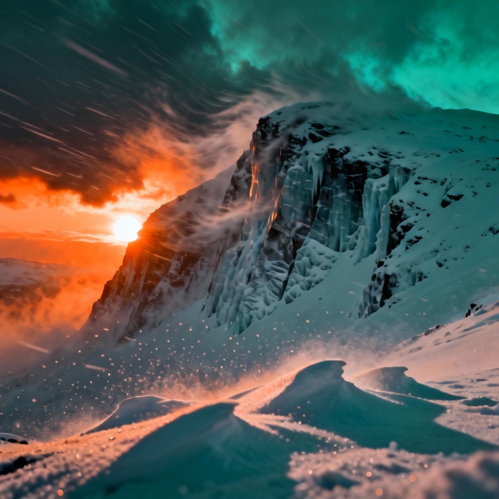 Nordic winter storm on a Scandinavian mountain