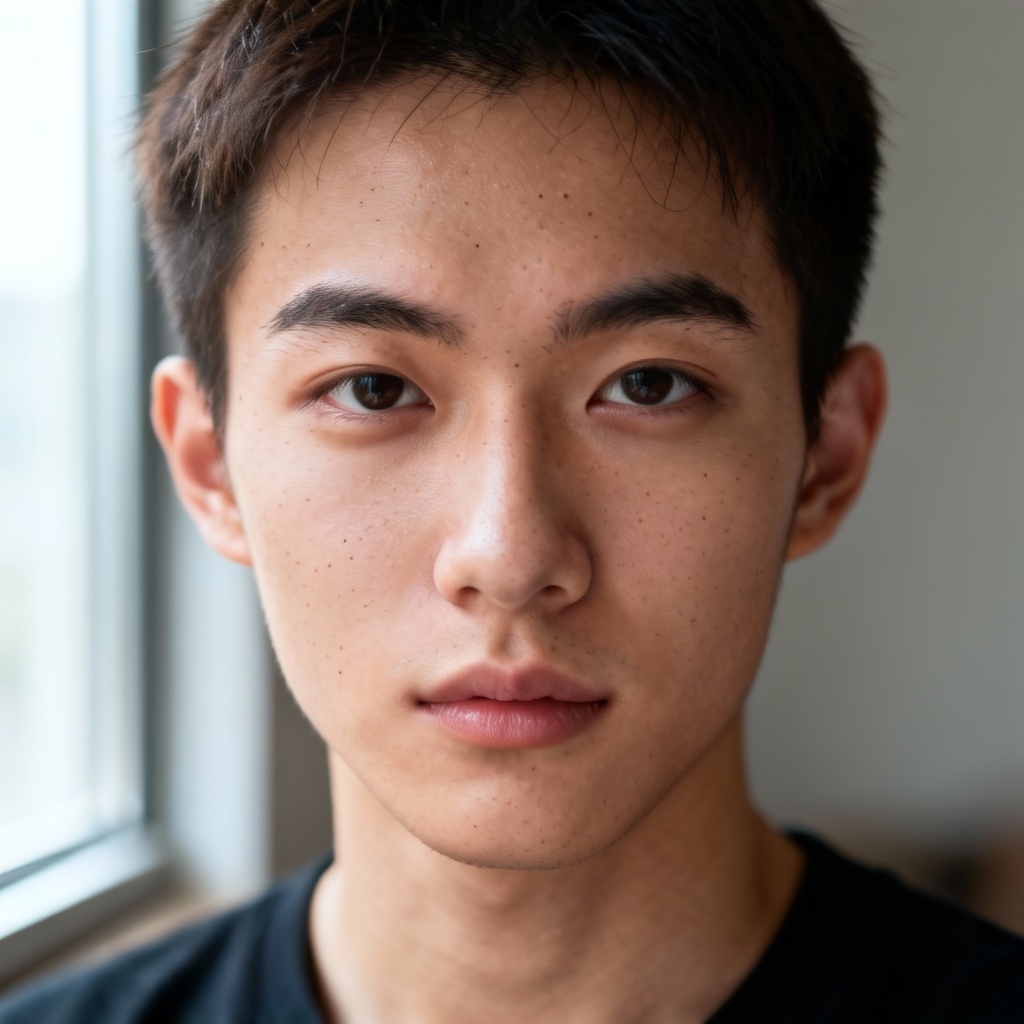 AI raw selfie under natural window light