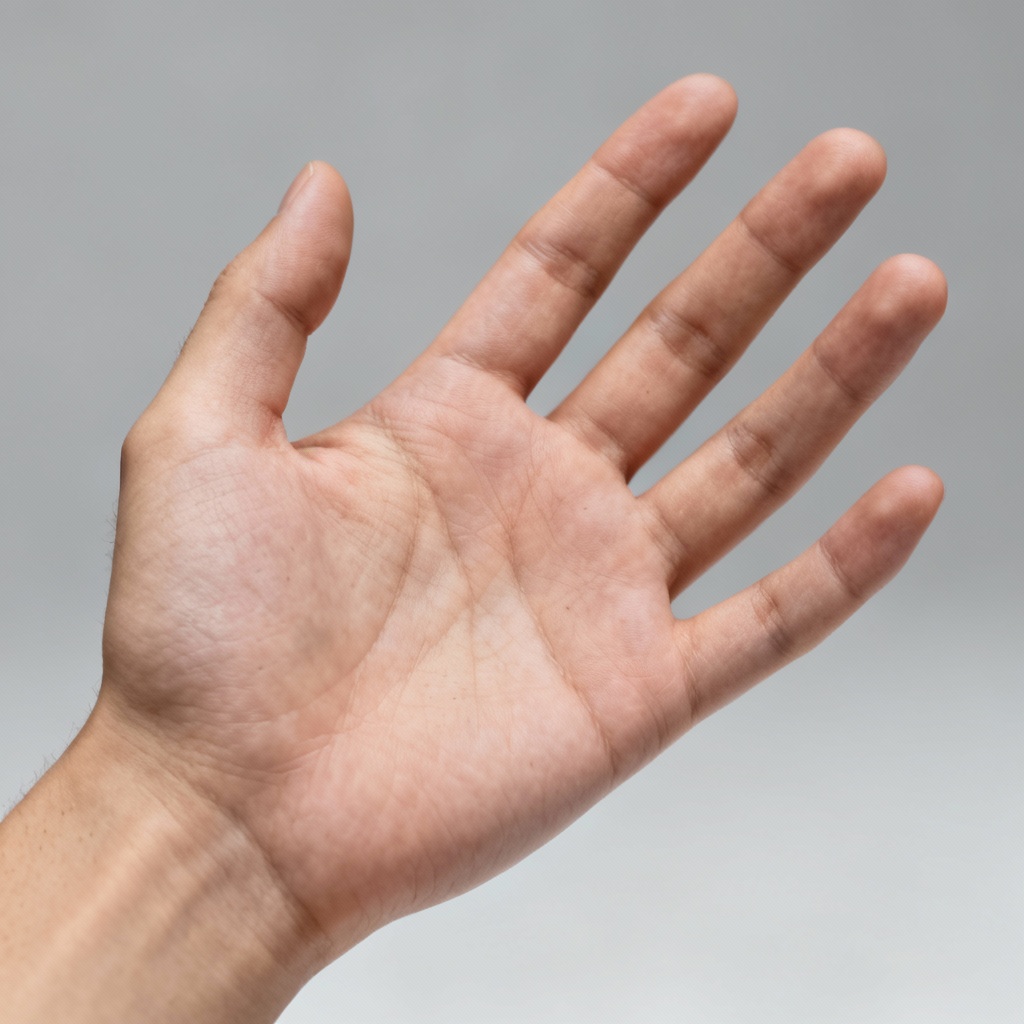 AI photorealistic human hand open palm in studio lighting