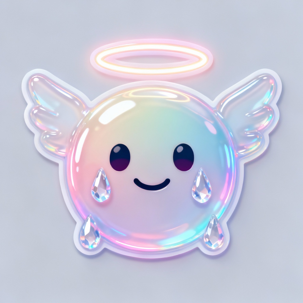 Angel emoticon Y2K emoji with halo and gel tears