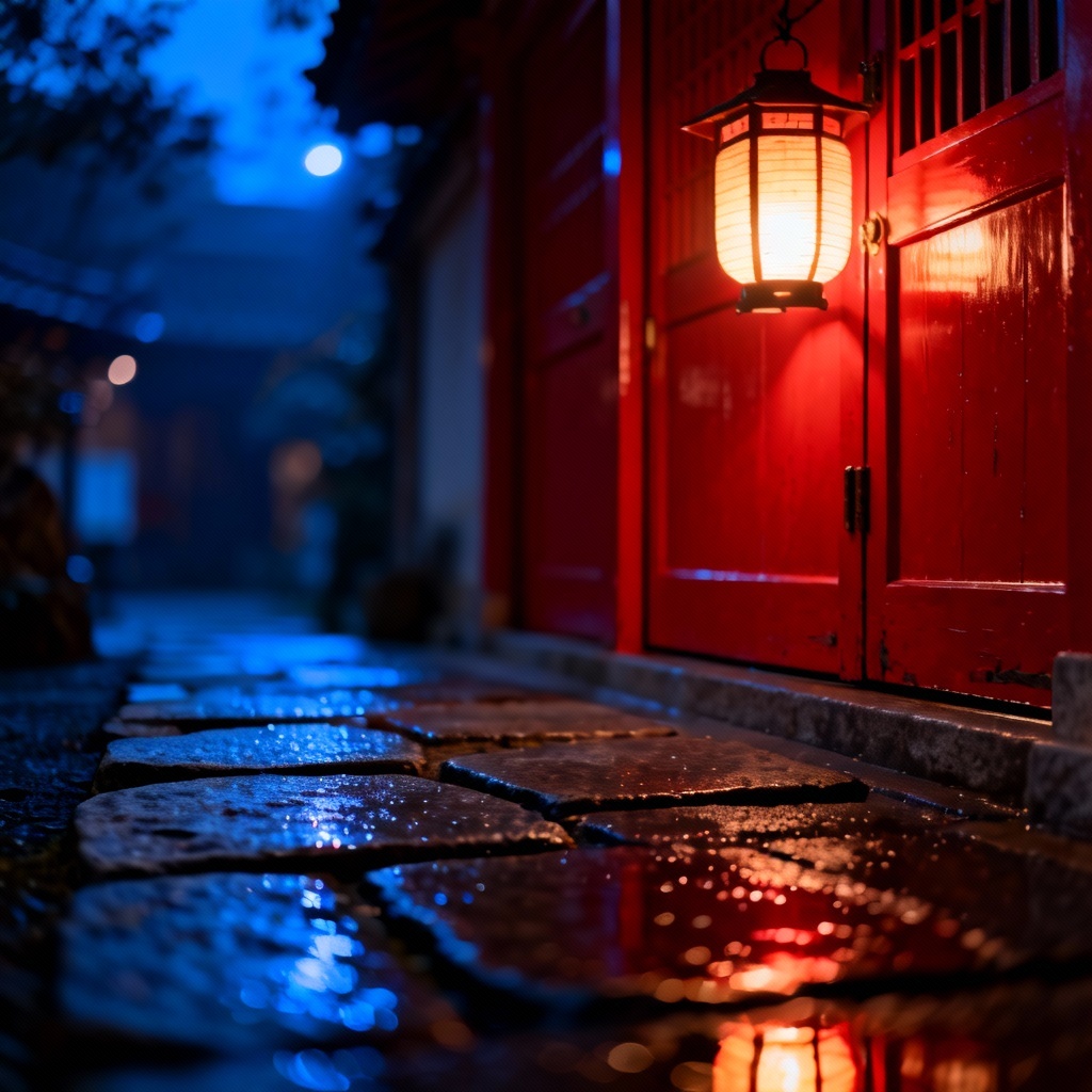 AI Forbidden City night scene with lanterns