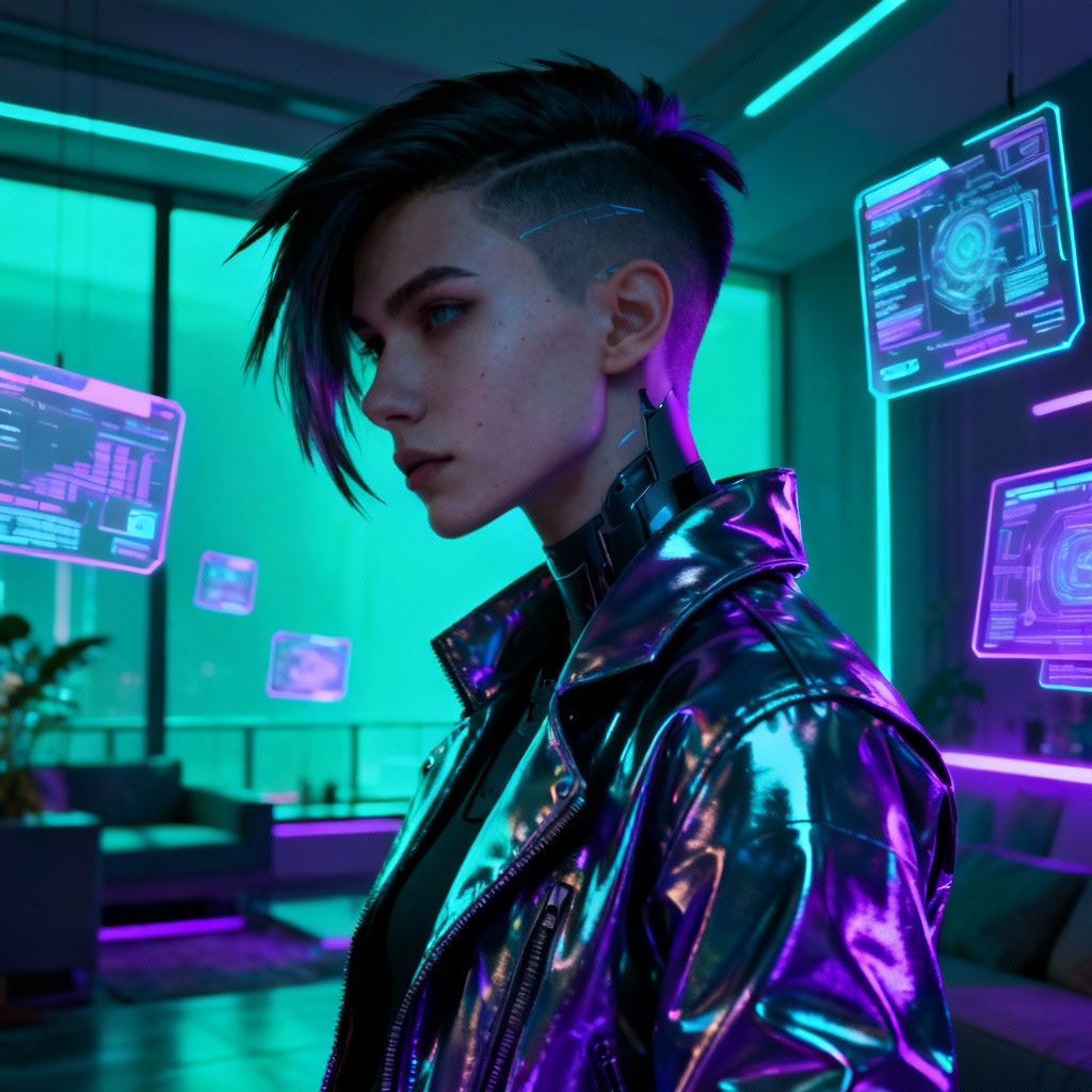 AI soulmate with cyberpunk hacker aesthetic