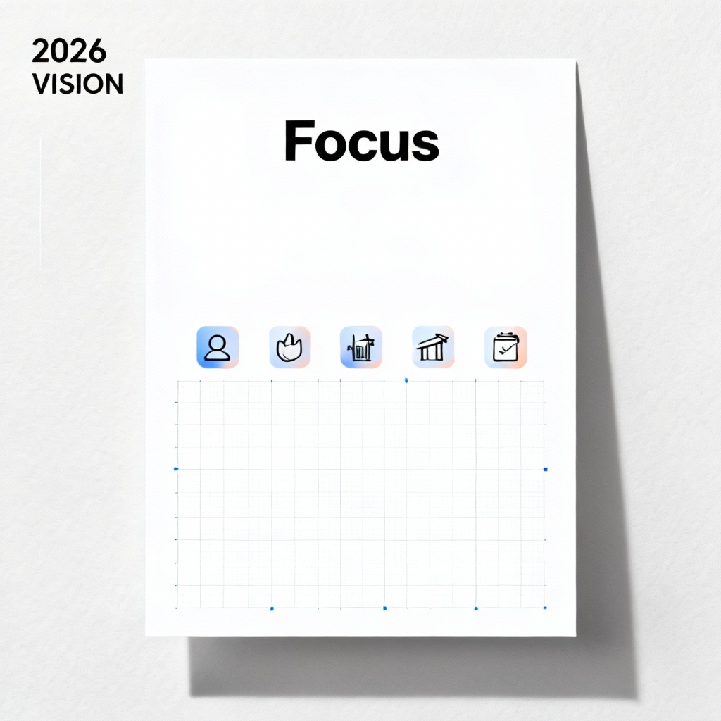 AI minimalist 2026 vision card with clean typography