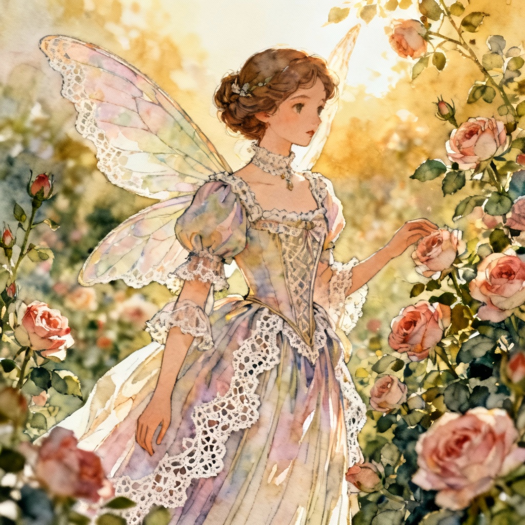 Watercolor Victorian garden flower fairy