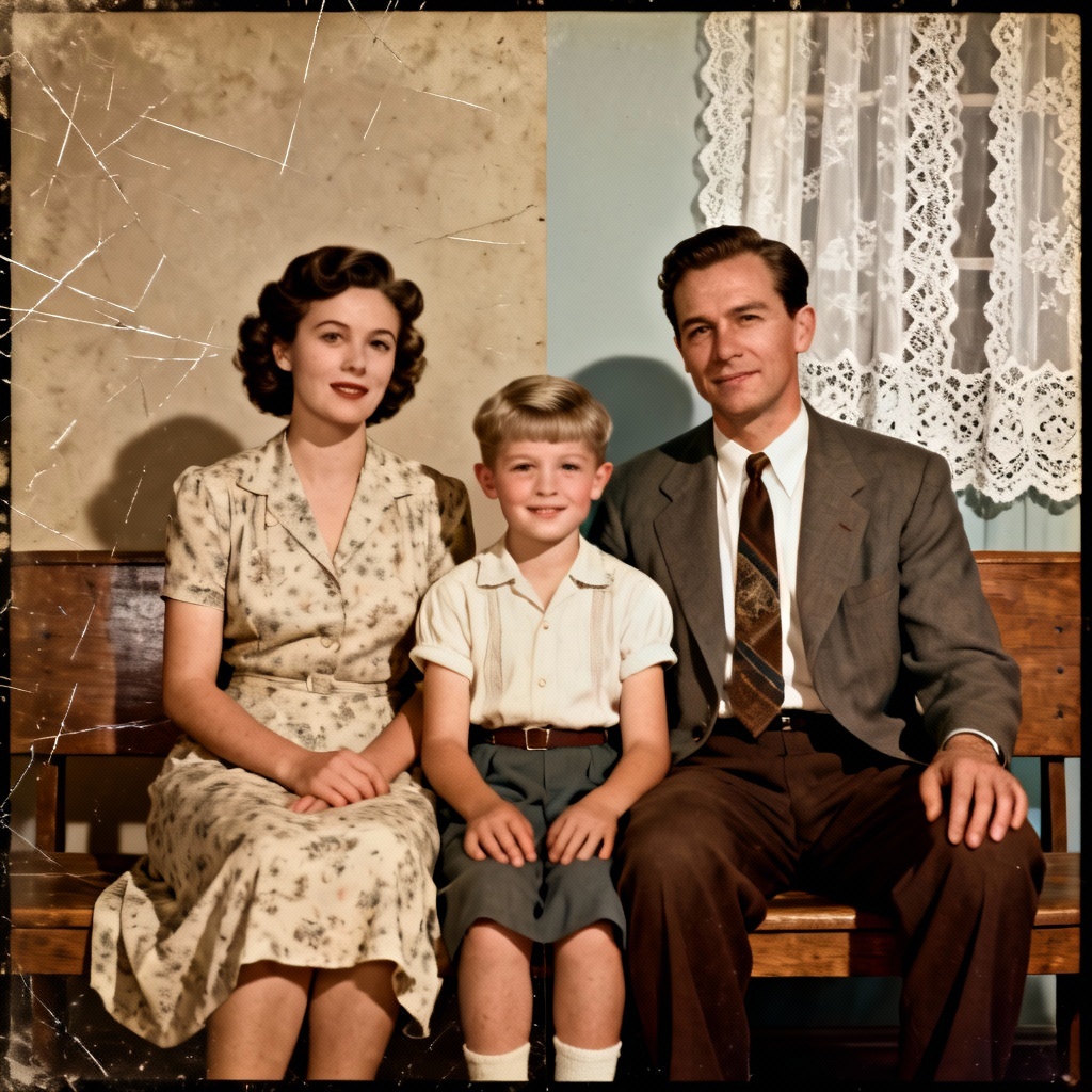 AI restored vintage family portrait before and after comparison