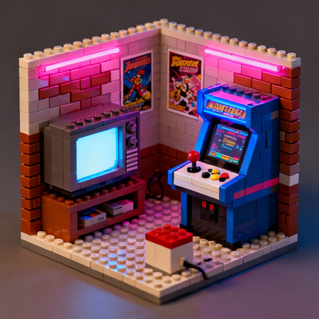 AI lego retro game room interior
