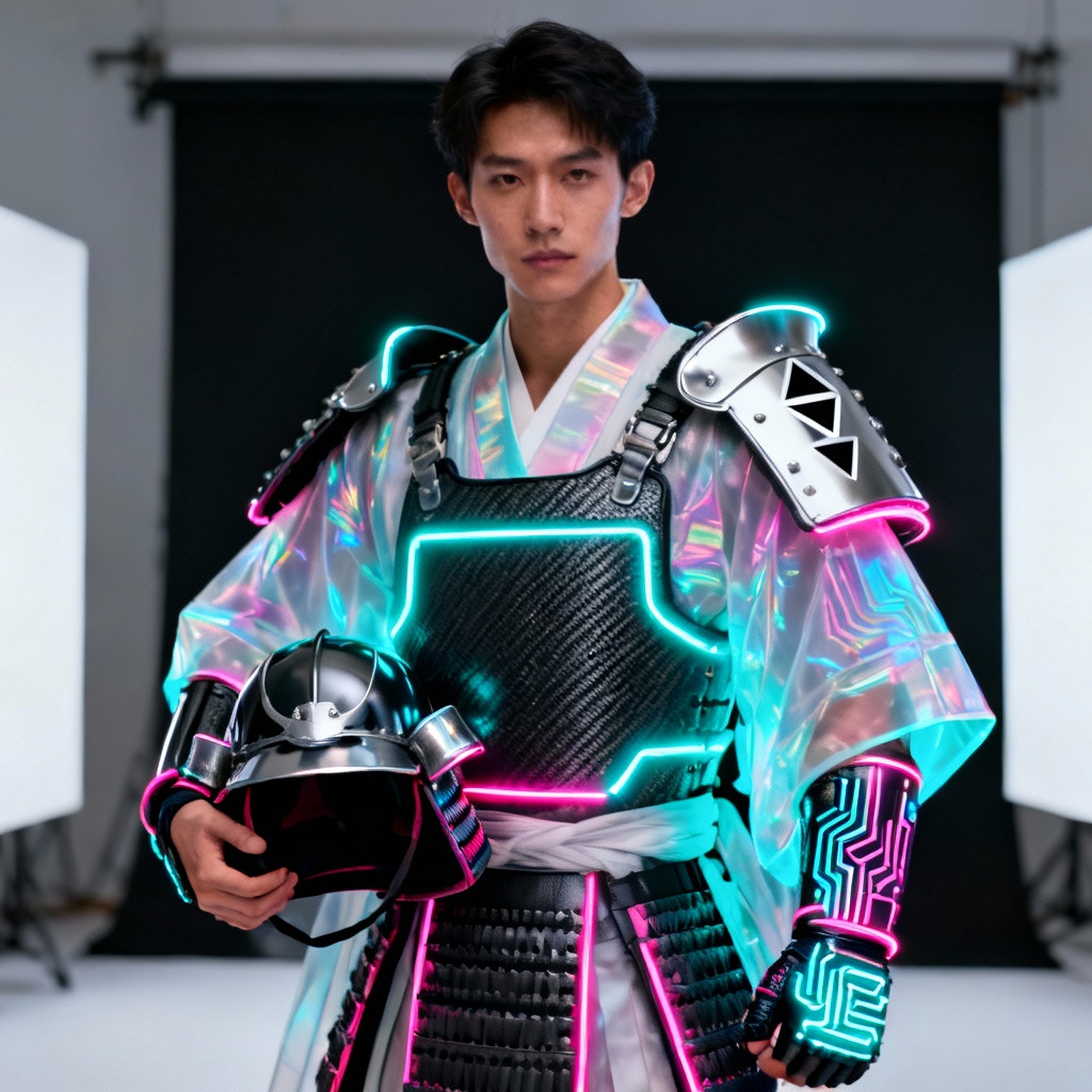 AI Neon Samurai Costume Try-On
