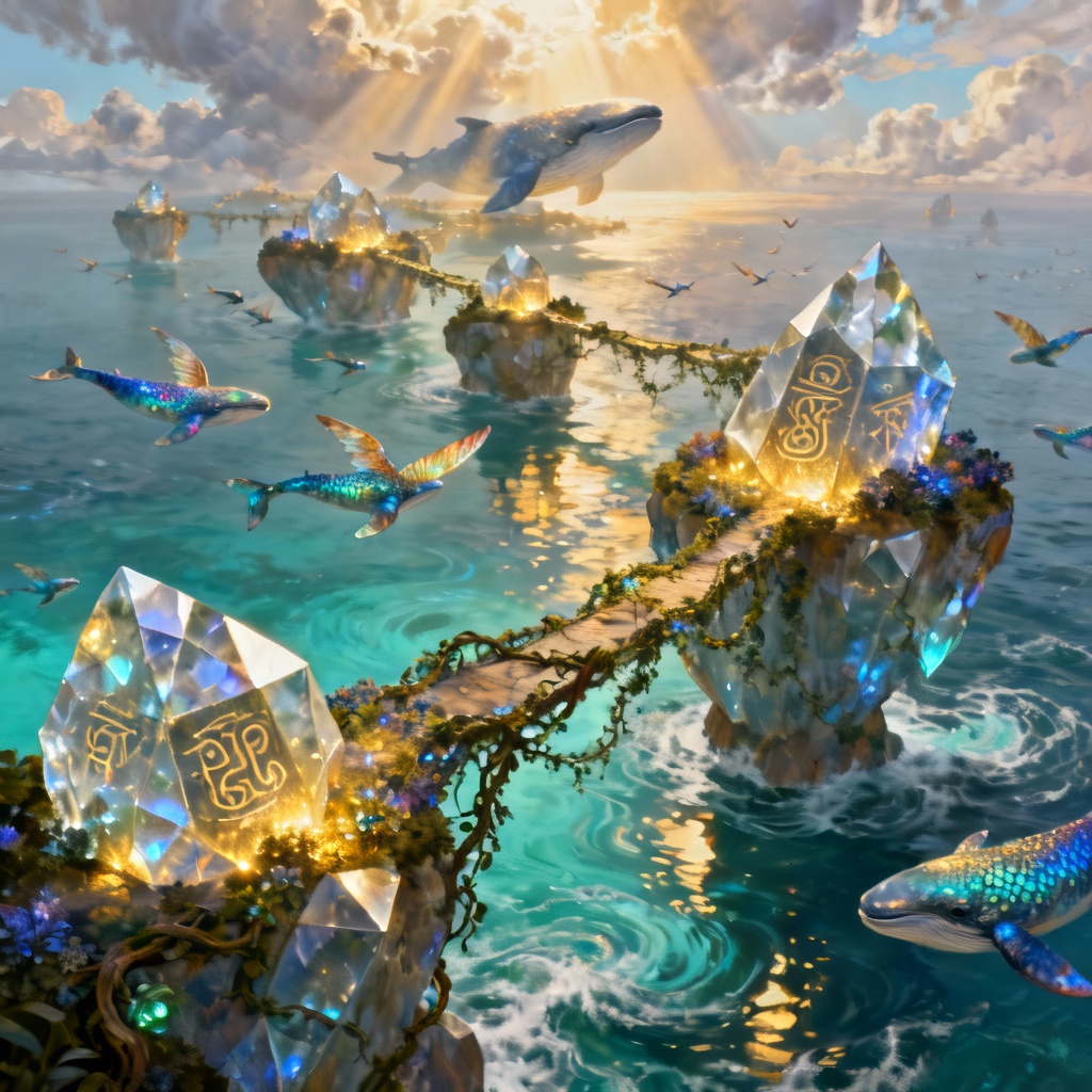AI floating crystal islands fantasy setting