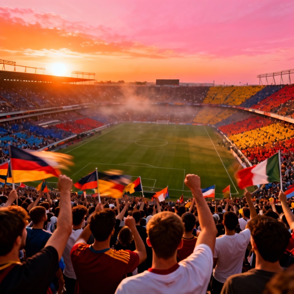 Photorealistic stadium audience at sunset generated by AI crowd generator