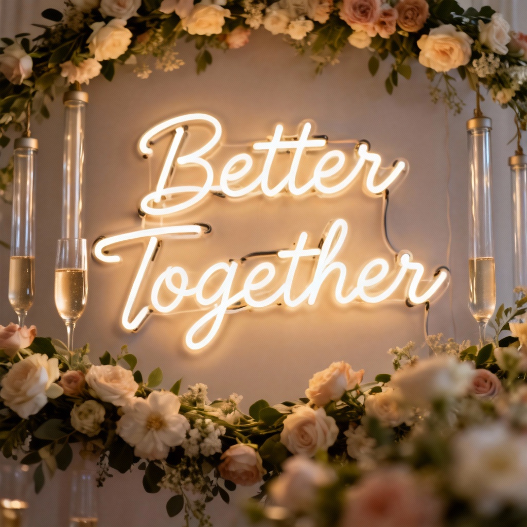AI wedding neon cursive sign for event decor