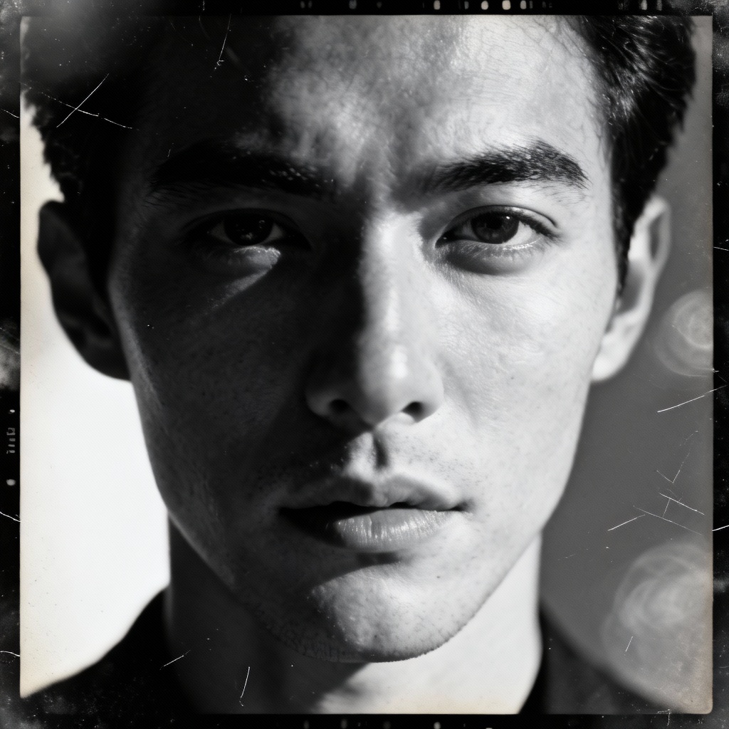 Classic black and white portrait with grain and bloom