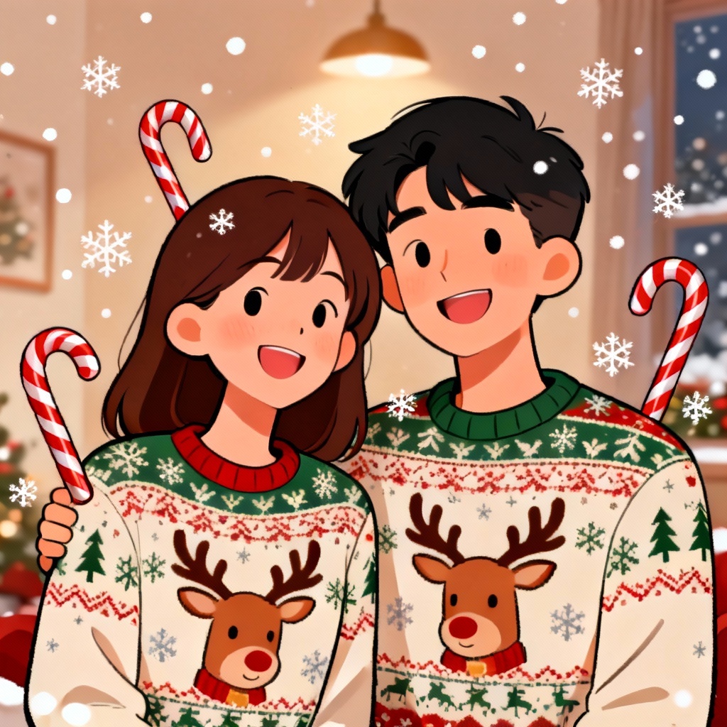 AI Christmas couple avatar in ugly sweaters