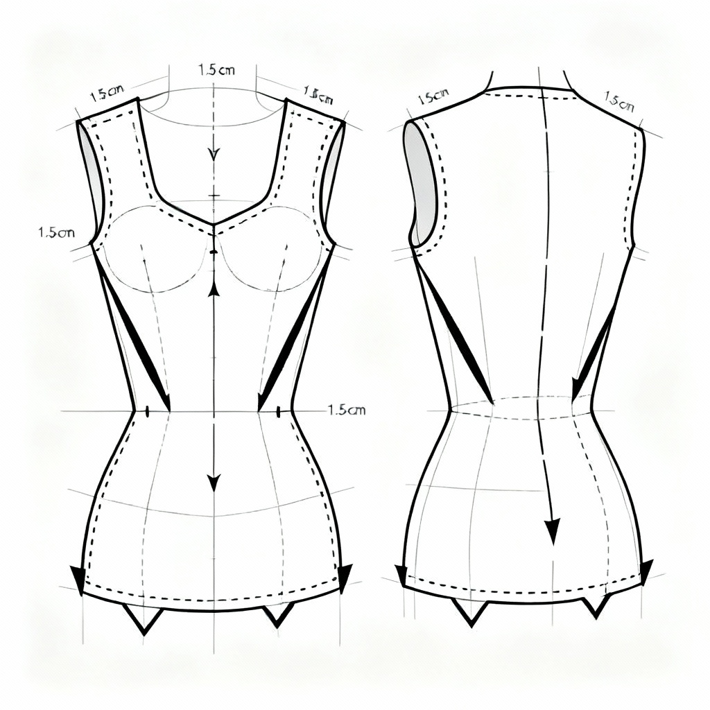 AI bodice sloper pattern with bust and waist darts