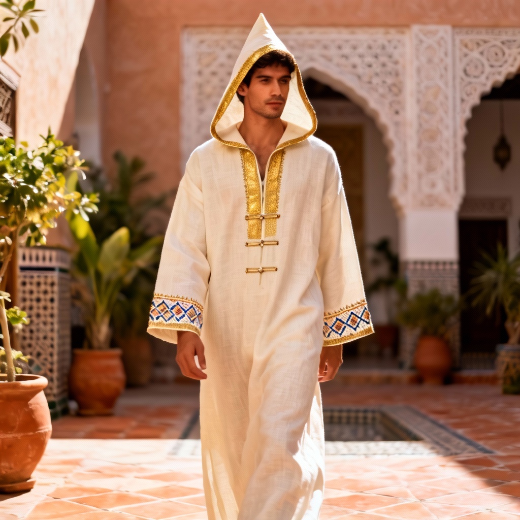 AI generated Moroccan djellaba with sfifa trim and hood