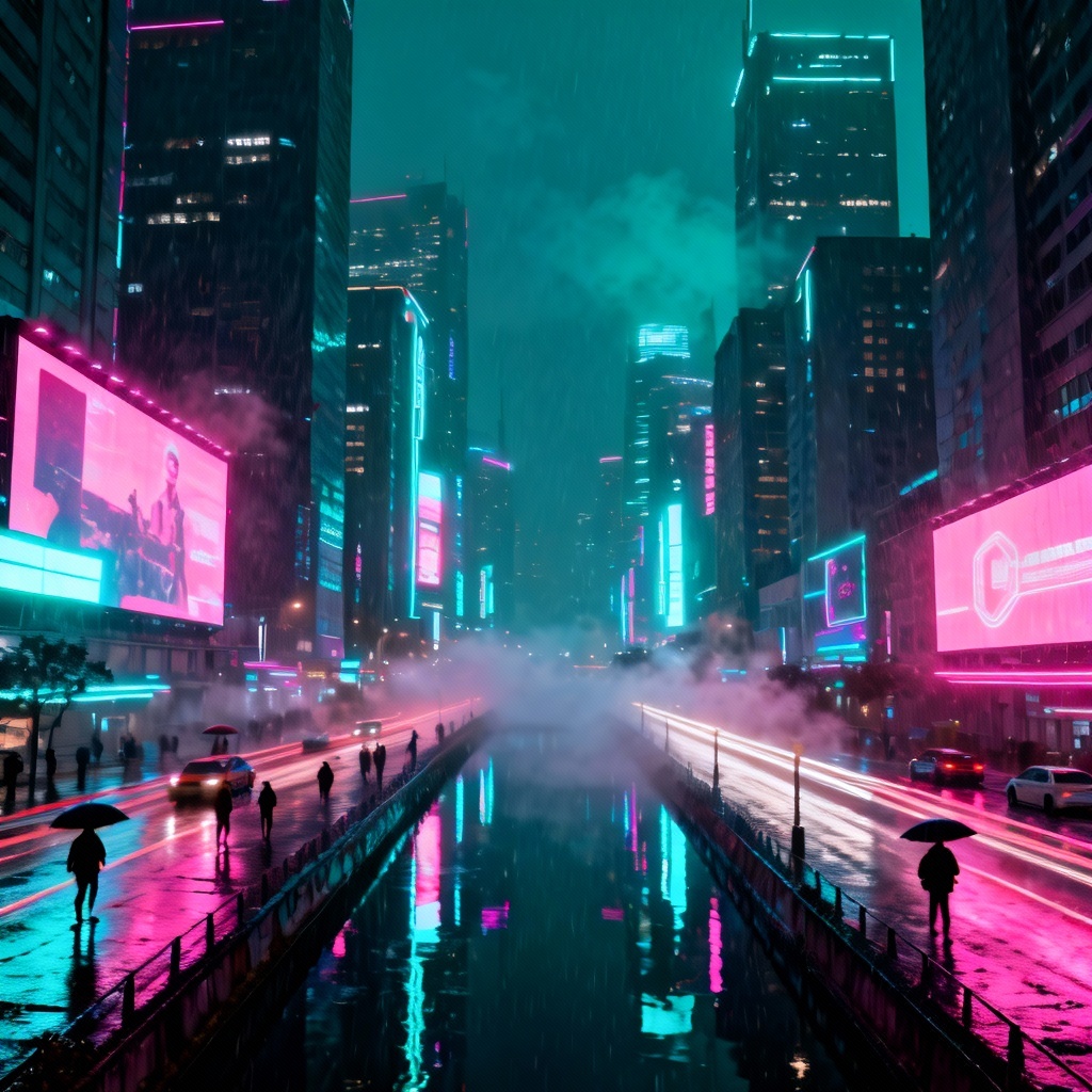 AI Neon Cyberpunk City Skyline at Night