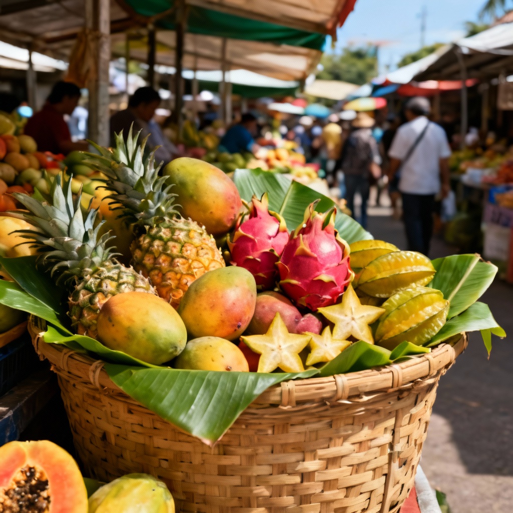 AI tropical fruit hamper bursting with color