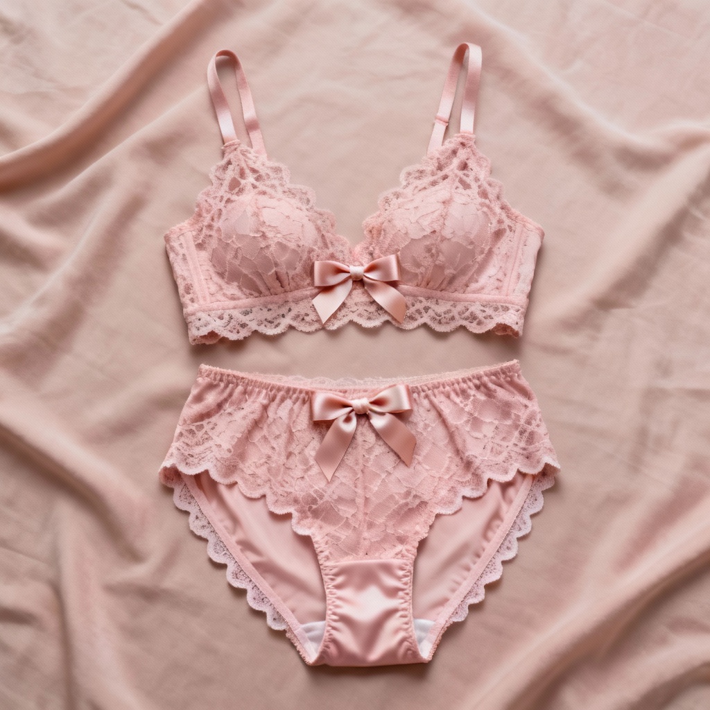 AI lace bralette and brief flat lay on neutral backdrop