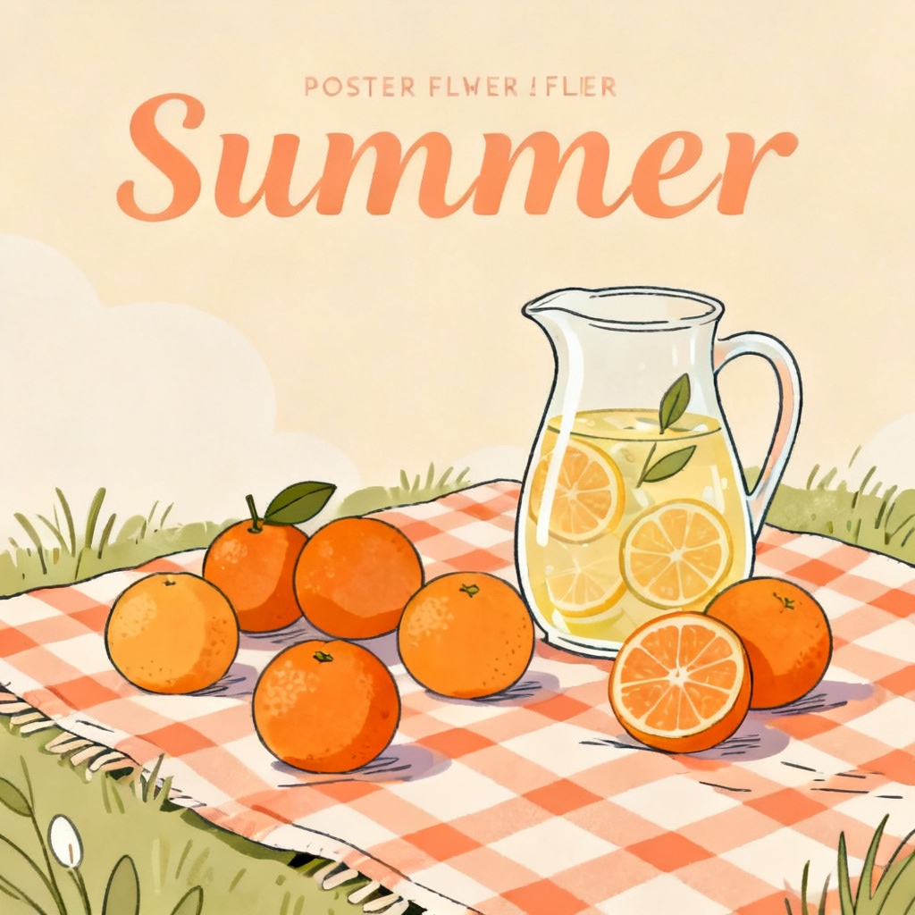 AI warm season citrus picnic vector illustration