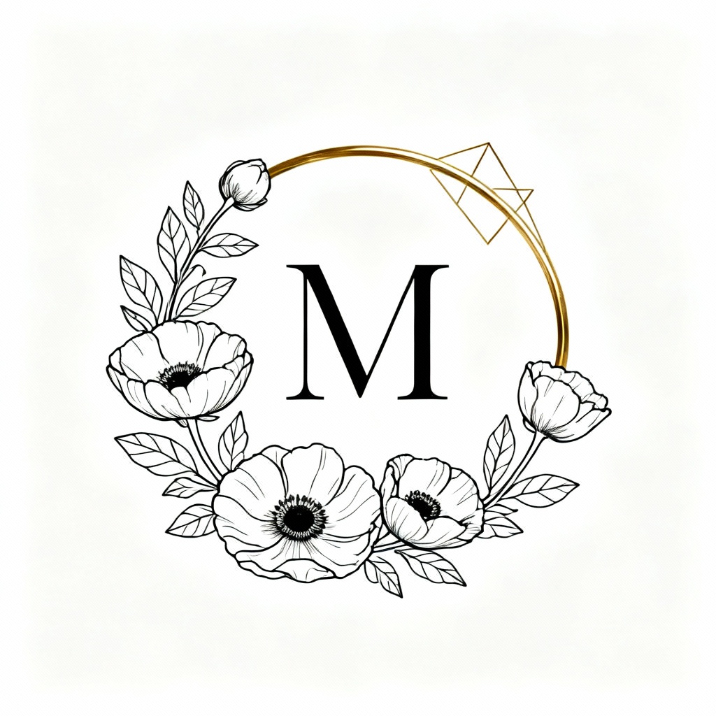 AI minimal line art floral wreath for monograms