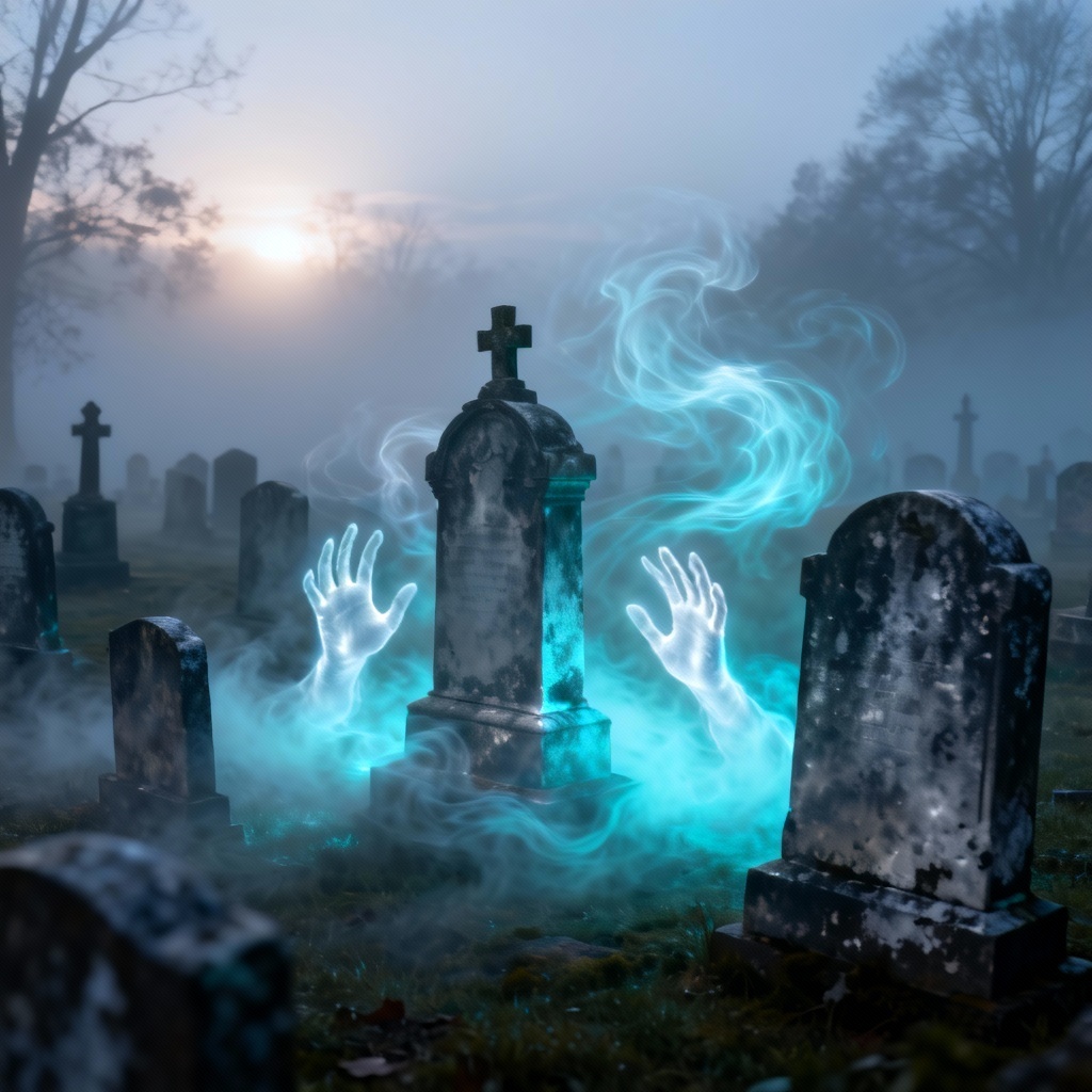 AI ectoplasm in haunted graveyard