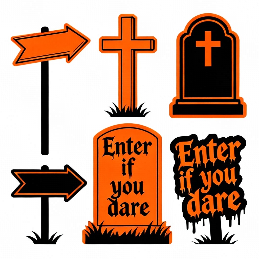 AI vector yard sign pack with graveyard arrows and spooky typography